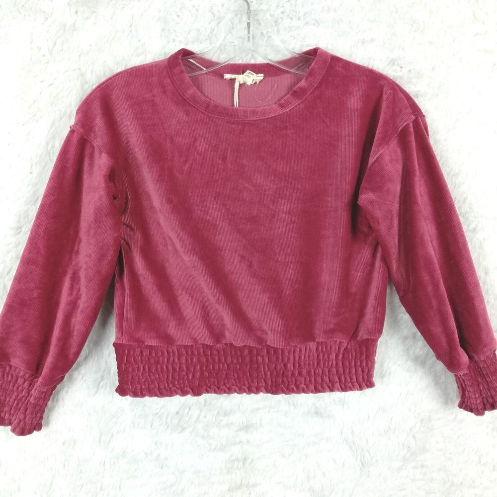 Jessica Simpson Girls Sweater Sweatshirt Red Velour Long Sleeve Ribbed S (7) New